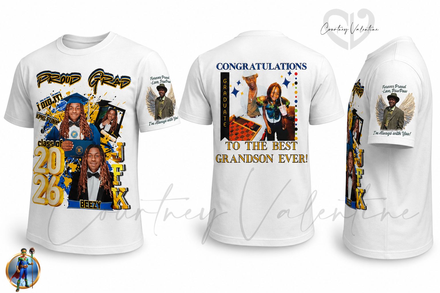 T-shirt personnalisé de remise de diplôme — Devant et derrière | Félicitations, fier diplômé, maman de diplômé, papa de diplômé