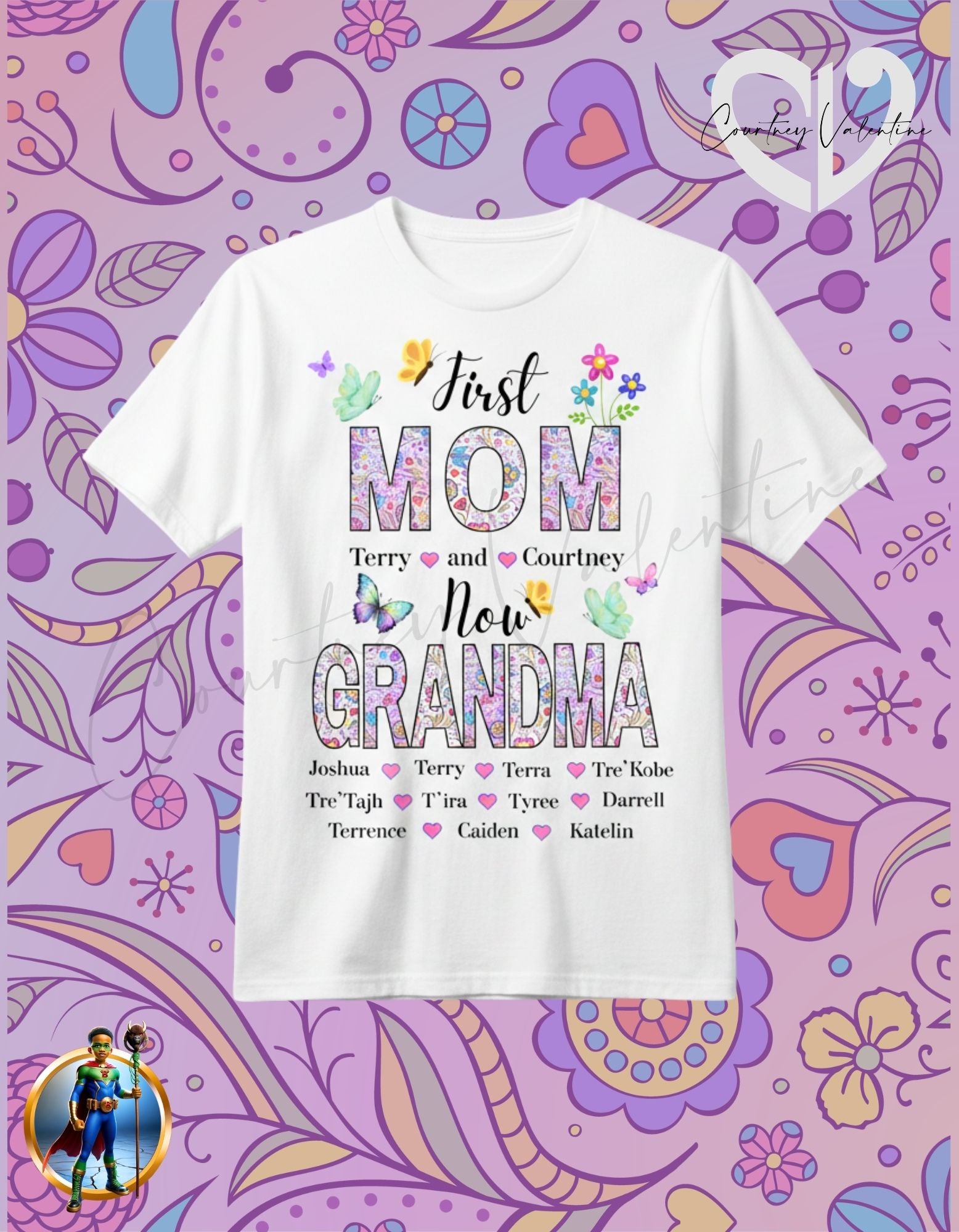 T-shirt personnalisé Mamie, premier maman, maintenant cadeau de mamie. Fête des mères, anniversaires ou occasions spéciales.