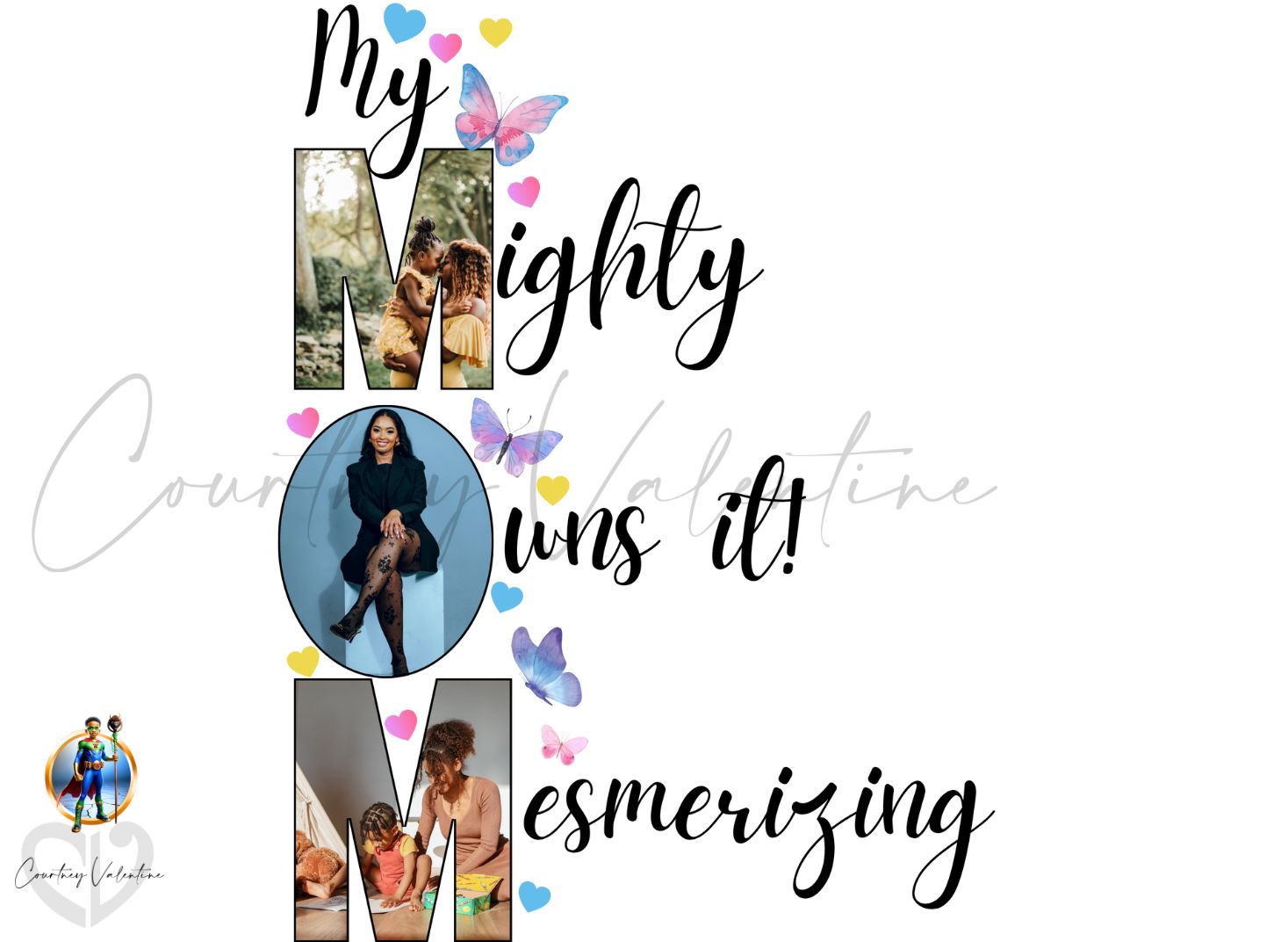 Personalized Photo Collage Mom T-shirt. MOM = M — Mighty • O — Owns It • M — Mesmerizing