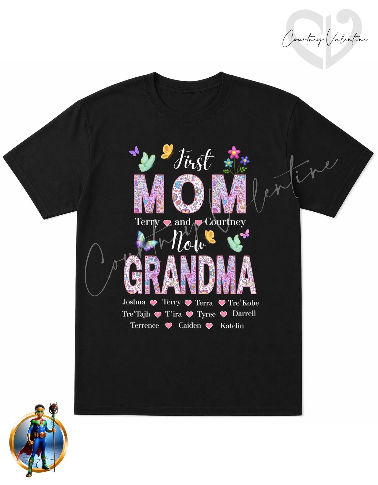 T-shirt personnalisé Mamie, premier maman, maintenant cadeau de mamie. Fête des mères, anniversaires ou occasions spéciales.