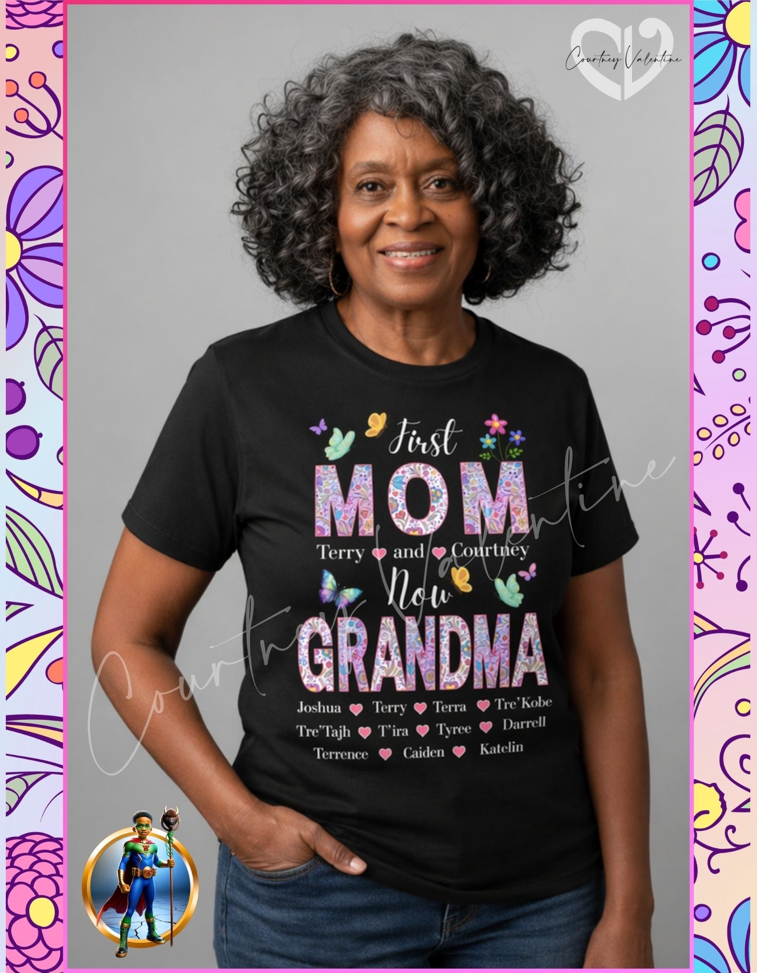 T-shirt personnalisé Mamie, premier maman, maintenant cadeau de mamie. Fête des mères, anniversaires ou occasions spéciales.