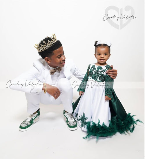 Custom‑Made Girls Long Sleeve Satin Princess Gown — Elegant Formal Ball Dress for High‑End Parties & Weddings