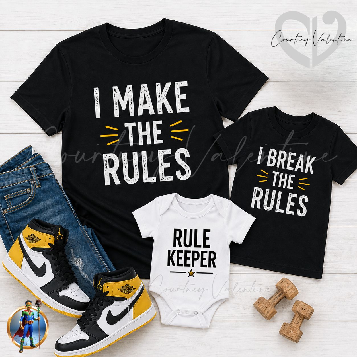 Personalized Father & Kids Matching T‑Shirts – Dad Makes the Rules Family Set