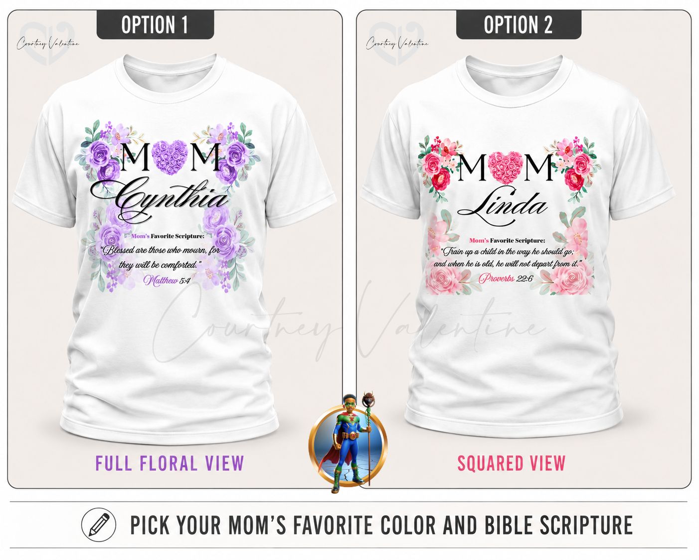 T-shirt personnalisé Maman avec son nom et son verset biblique préféré