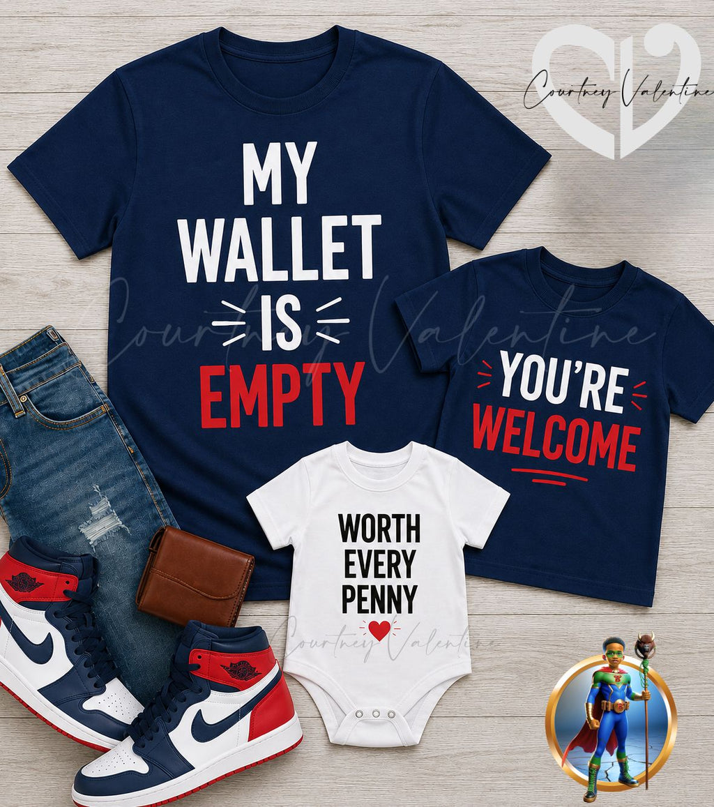Personalized Father & Kids Matching T‑Shirts – My Wallet is Empty Family Set