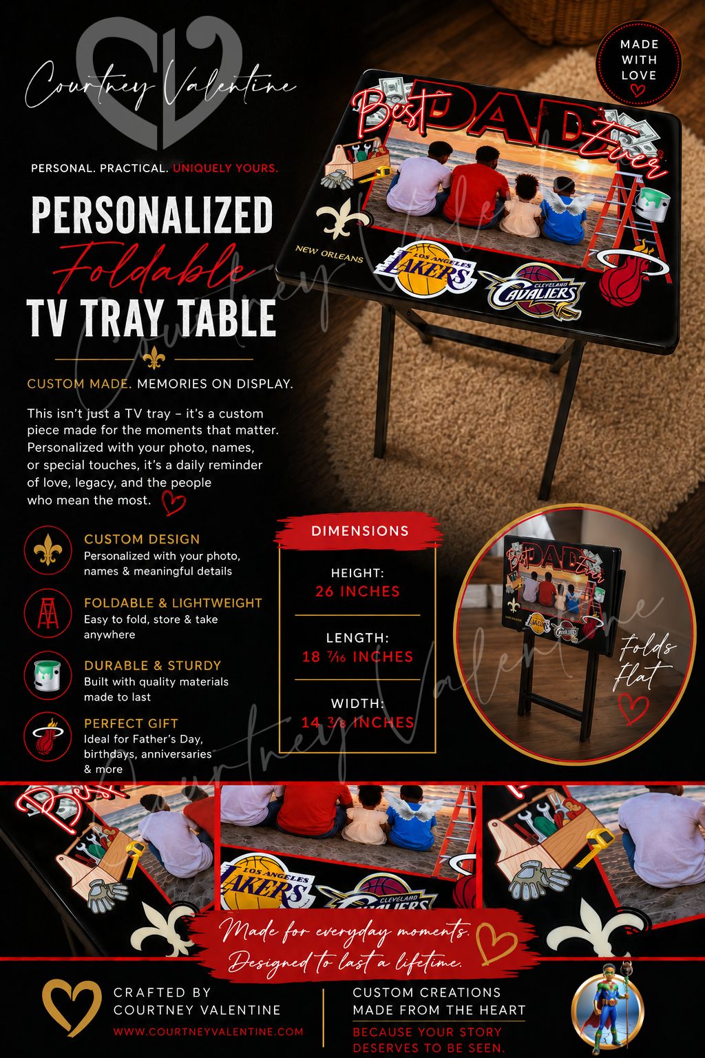 Personalized Wooden TV Tray Table — Foldable Dinner Table with Family Memories