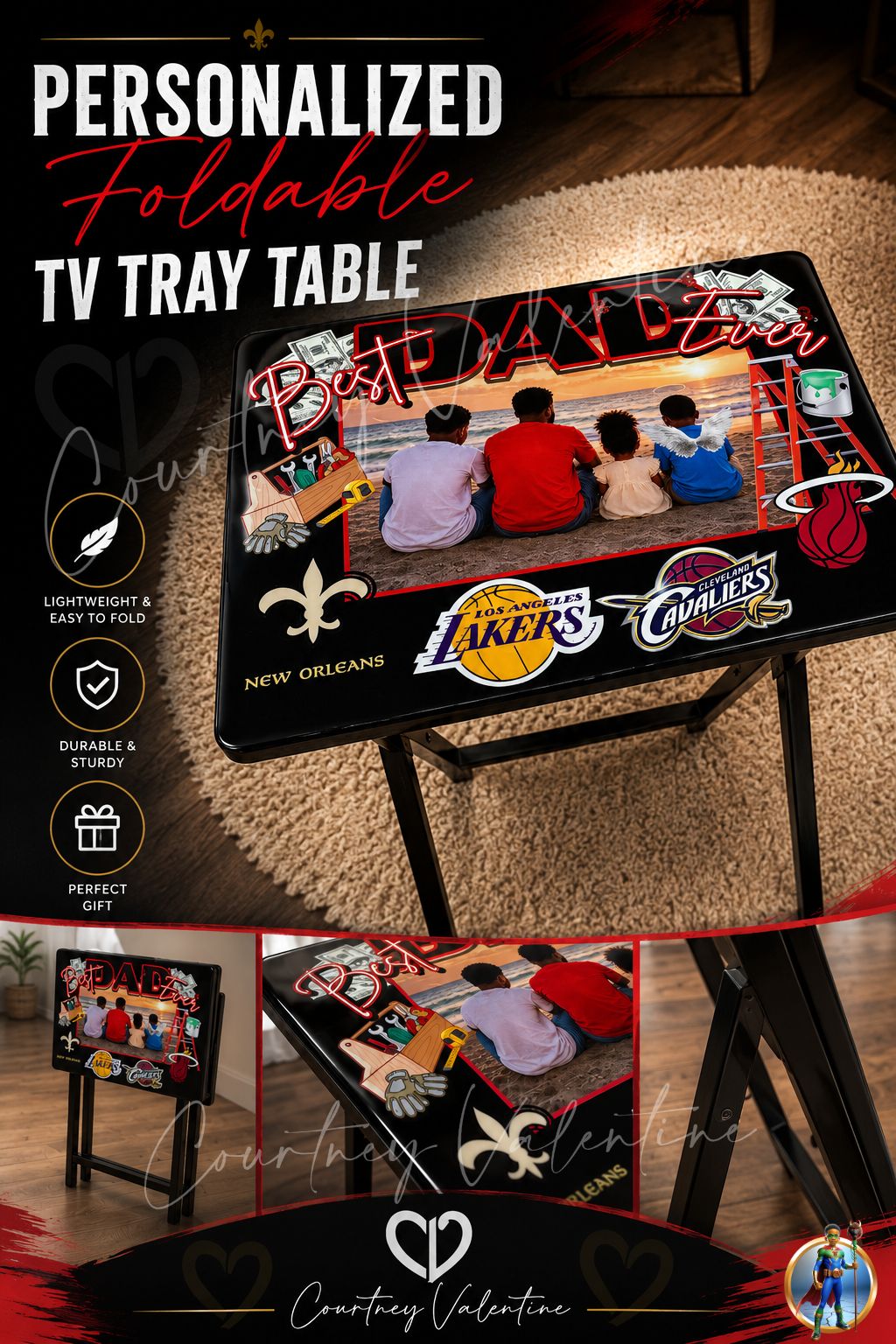 Personalized Wooden TV Tray Table — Foldable Dinner Table with Family Memories