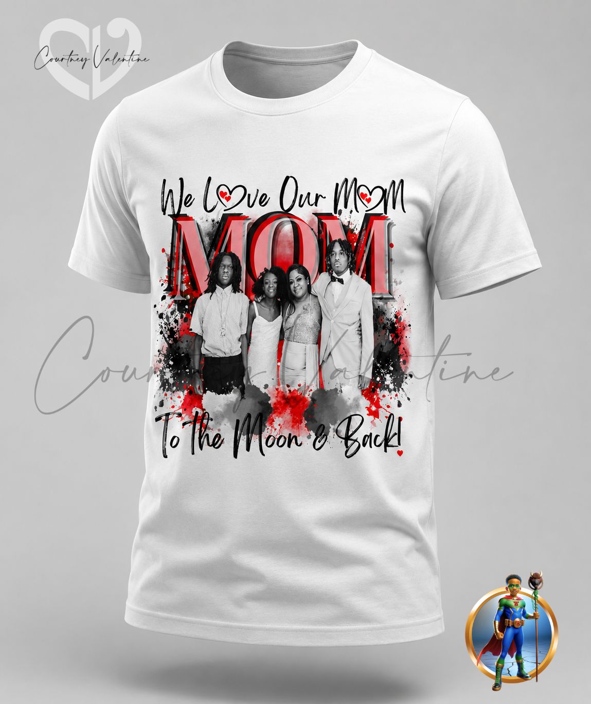 T‑Shirt personnalisé “Nous aimons notre M à la lune et retour”
