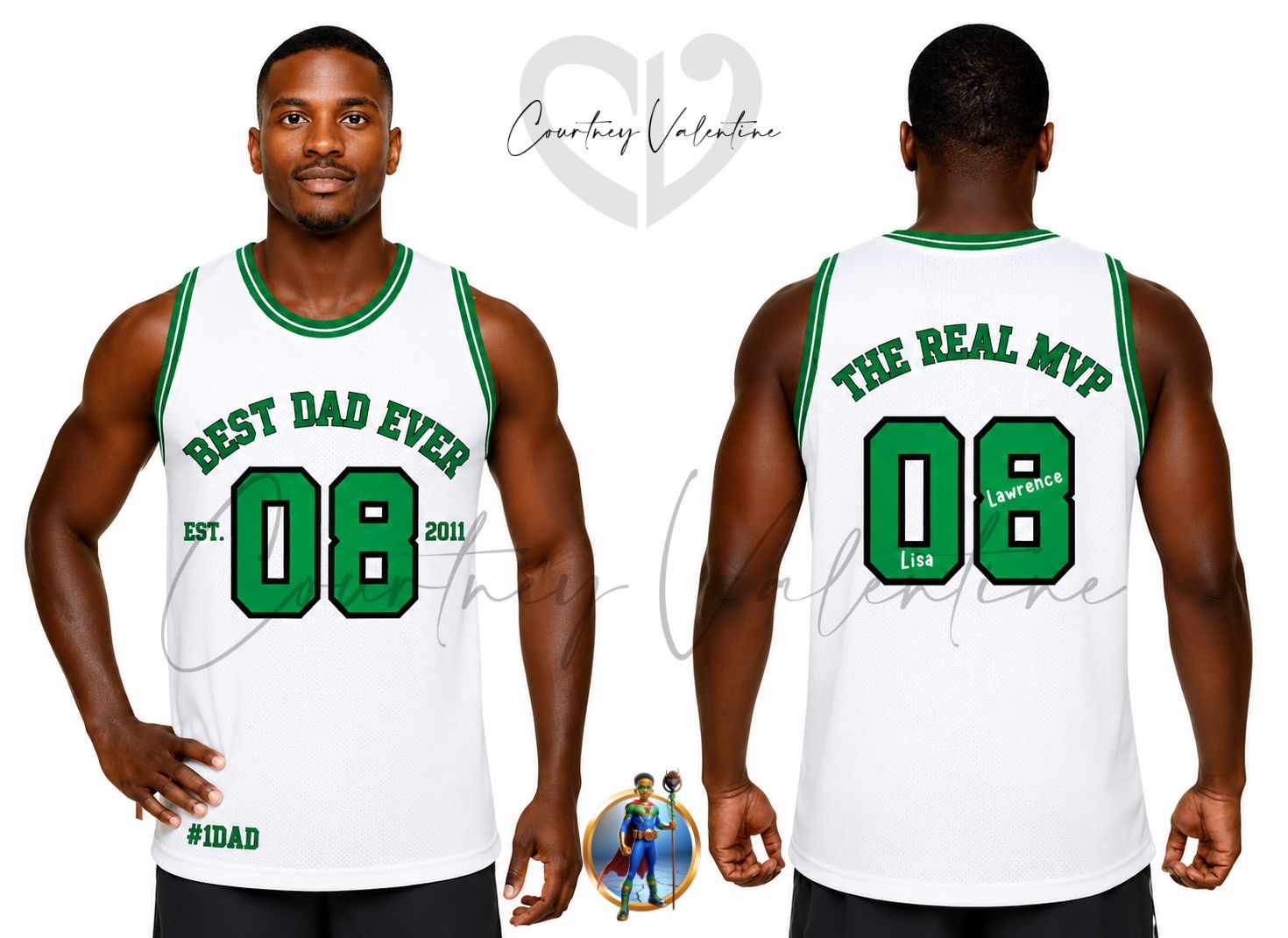 Maillot de basket personnalisé "Meilleur Papa de tous les temps" avec un col en côtes et des ouvertures pour les bras en côtes pour un ajustement classique et confortable.
