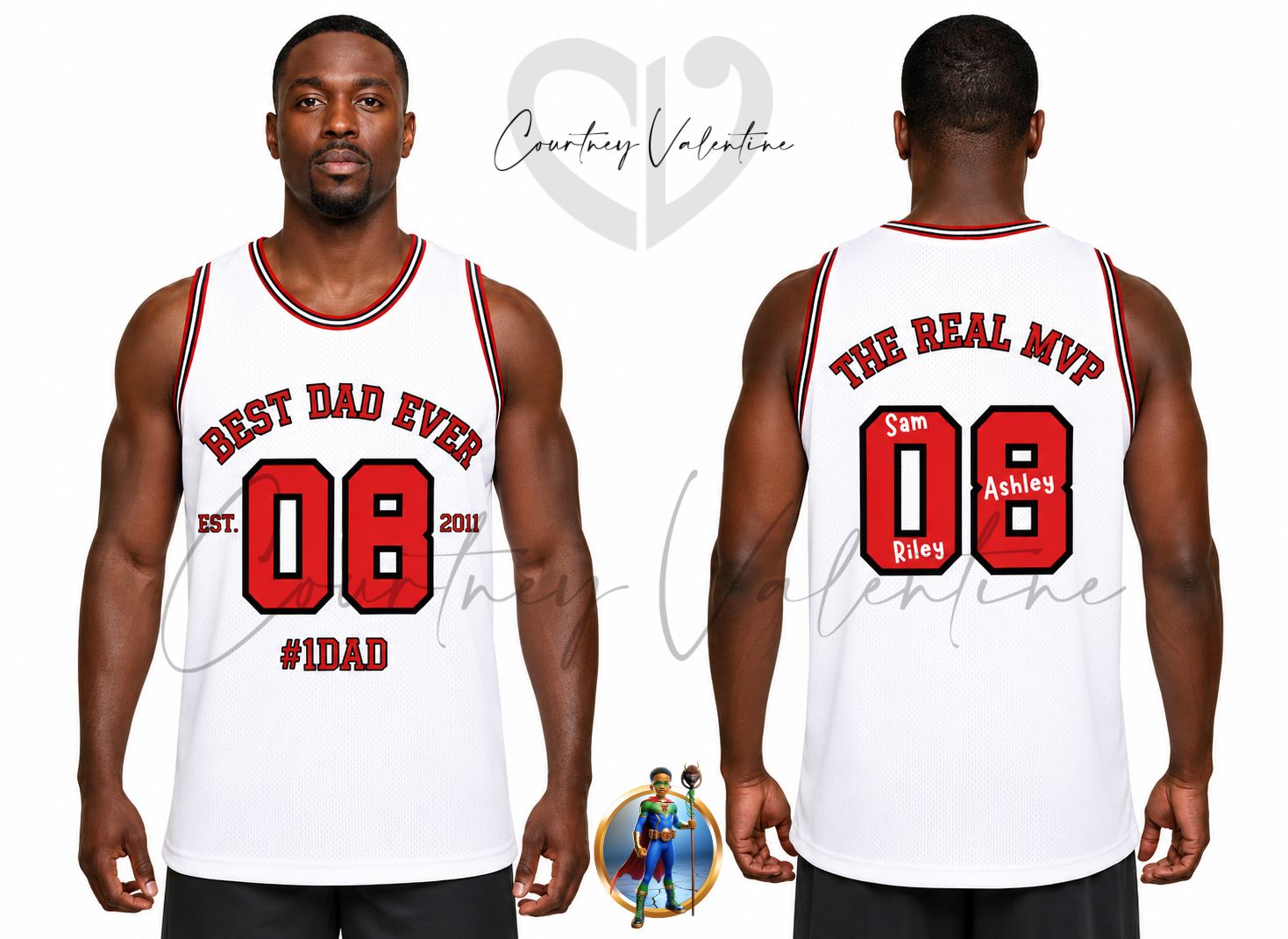 Maillot de basket personnalisé "Meilleur Papa de tous les temps" avec un col en côtes et des ouvertures pour les bras en côtes pour un ajustement classique et confortable.