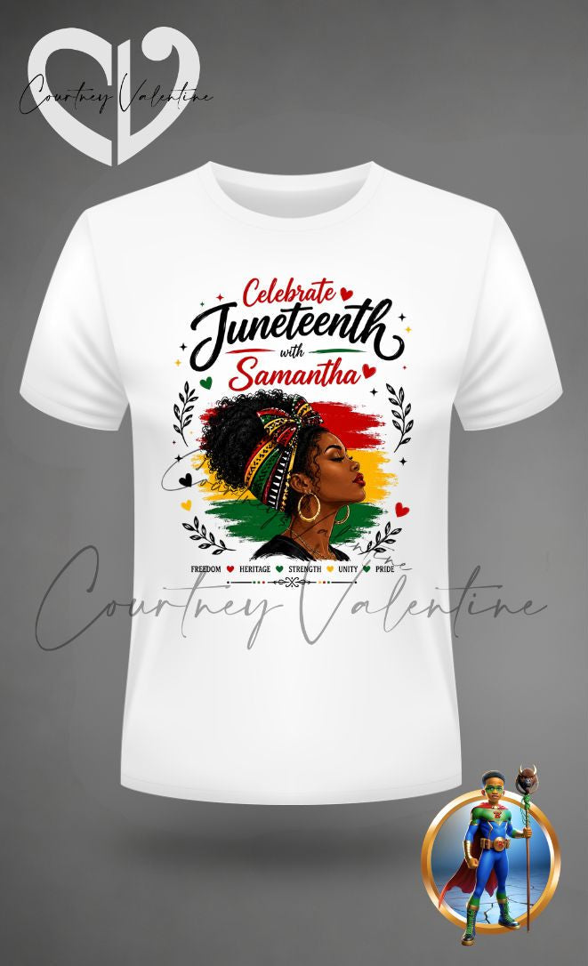 Personalized Juneteenth Freedom Tee with Elegant Fabric‑Plait Sleeves